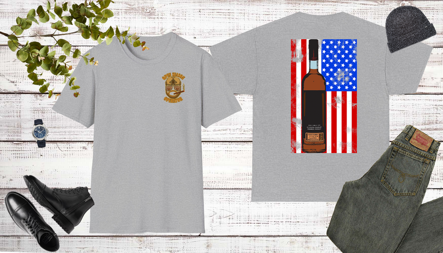 Bourbon Hunter American Flag Shirt whiskey Lover drinking shirt Bourbon Bottle American Flag shirt gift for Him Whiskey Hunting gear