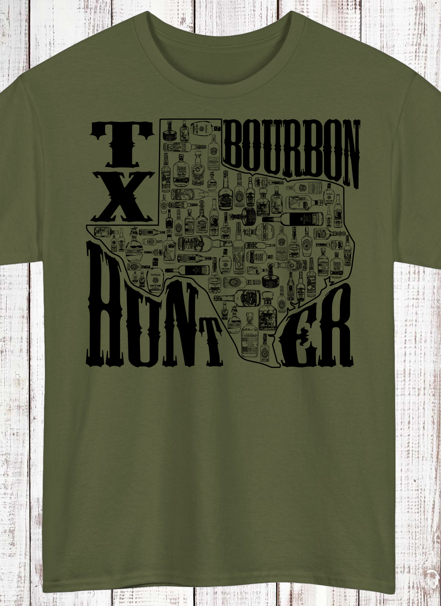 Bourbon Hunter Shirt Texas Bourbon State Bottle Hunter Shirt Texas Bourbon hunter gift for Him Whiskey Bottle shirt Bourbon Hunting Gear
